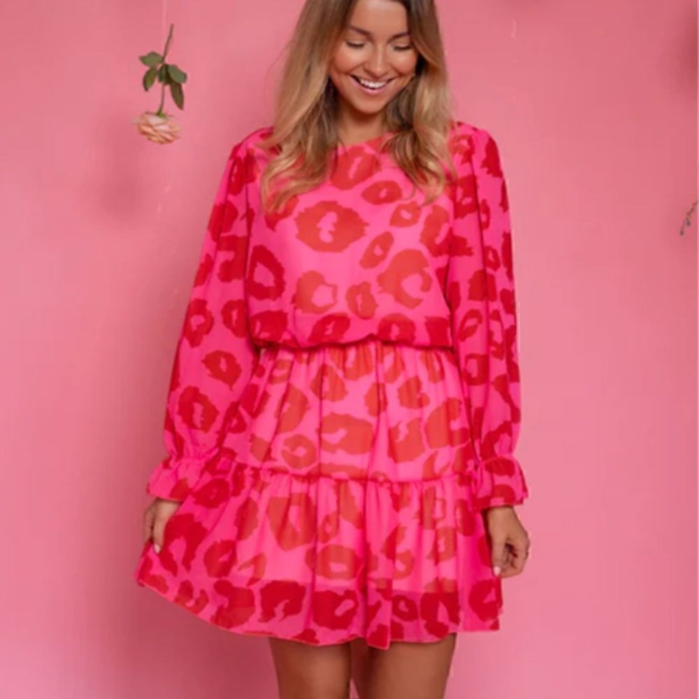 Rose Leopard Print Flounce Mini Dress - Picture 4 of 6